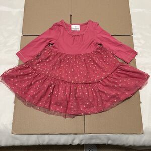 Hanna Anderson Girls Dress Tulle Tiered Layered Sparkle Pink Sz 80 2T Cotton